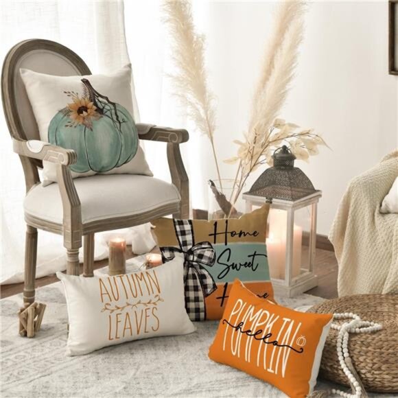 Fall Pumpkin Home Sweet Home Throw Pillow Covers, 18x18 Inch Autumn Thankful - Picture 4 of 7